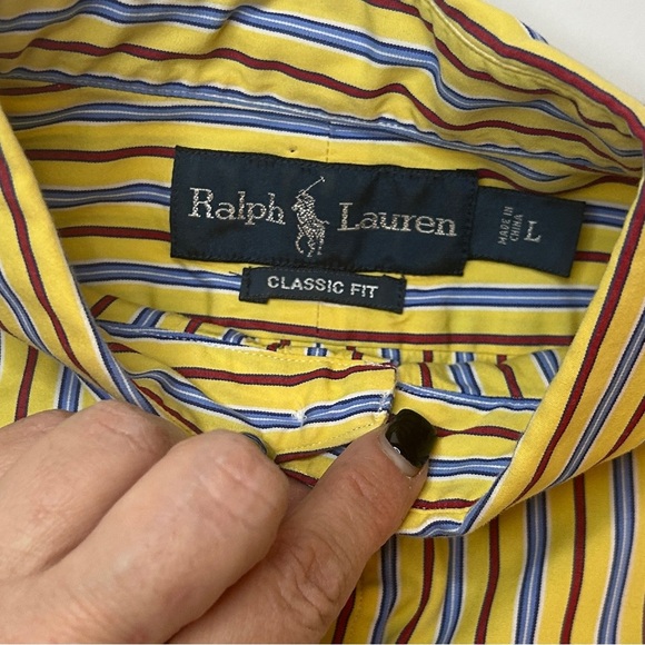 Men's RALPH LAUREN Yellow Blue Red Striped Shirt Size Large - Picture 3 of 6